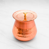 Pure Copper Almond Lota with Hammered Finish With Lid– Lacquer Coated for Long Life